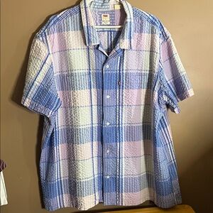 😄Levi’s seersucker short sleeve shirt pockets buttons XXL